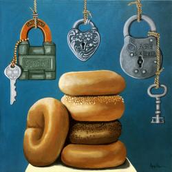 BAGELS and LOCKS imaginative realistic narrative painting by L.Apple